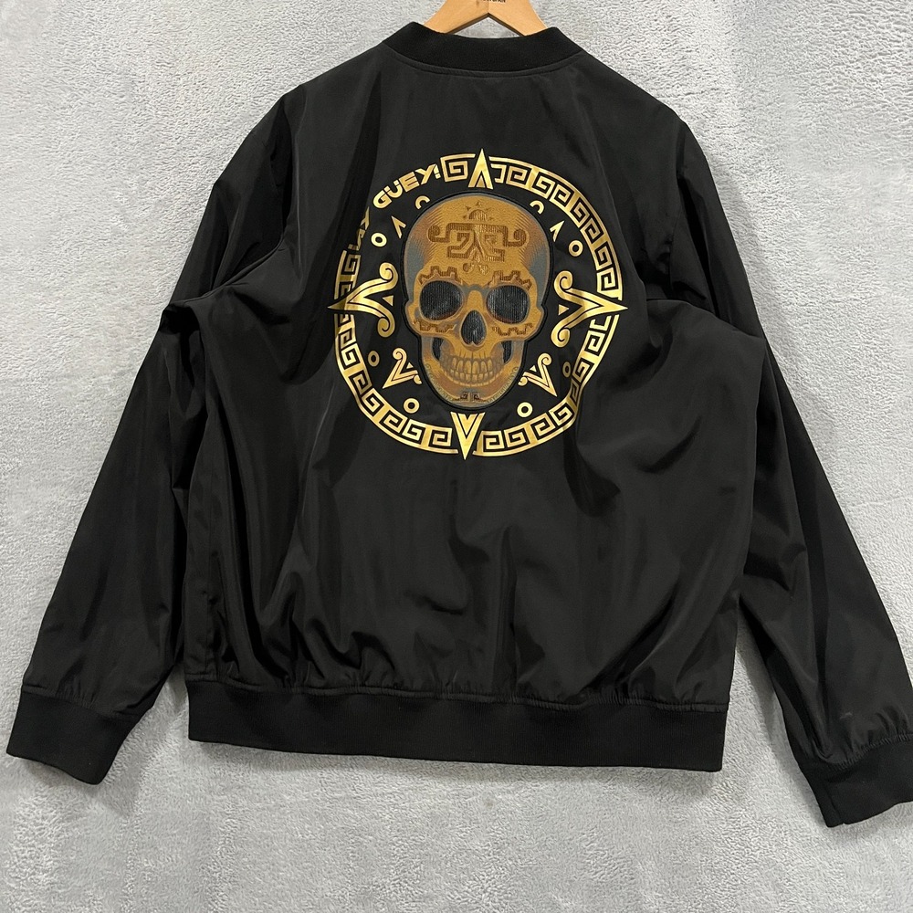 Ay Guey Men's‎ Jacket XL Black Reversible Full Zip Windbreaker Skull Design